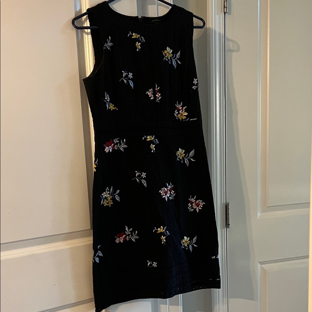 Ann Taylor Black Midi Dress with Floral Embroidery